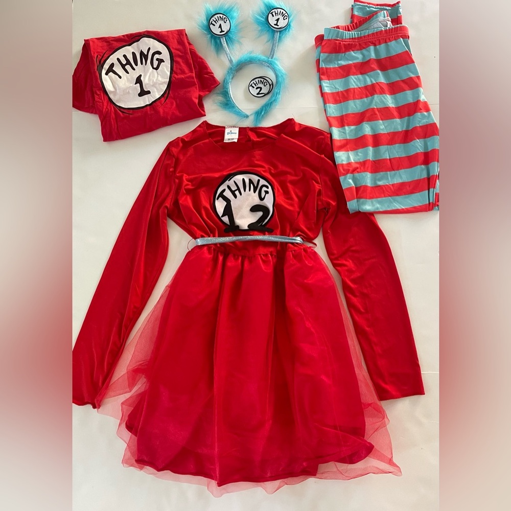 Dr. Seuss thing 1/2 dress, headband, tshirt and leggings costume size Large